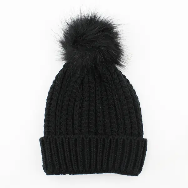 West Loop Black Basic Pom Beanie Knit 
