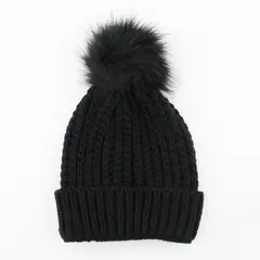 West Loop Black Basic Pom Beanie Knit 