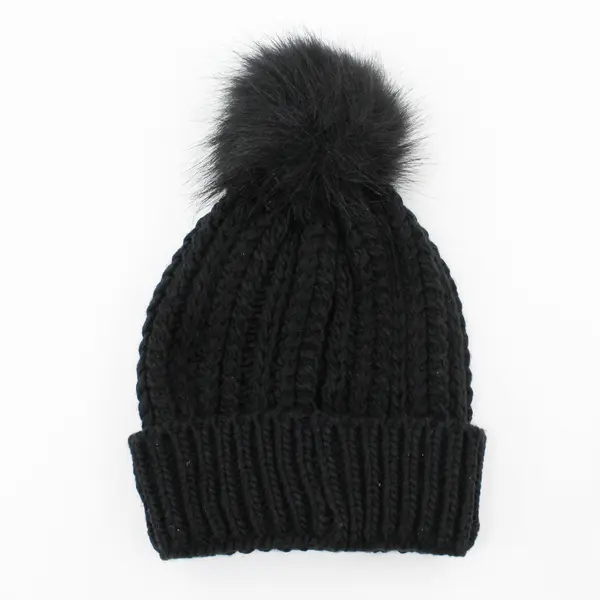 West Loop Black Basic Pom Beanie Knit 