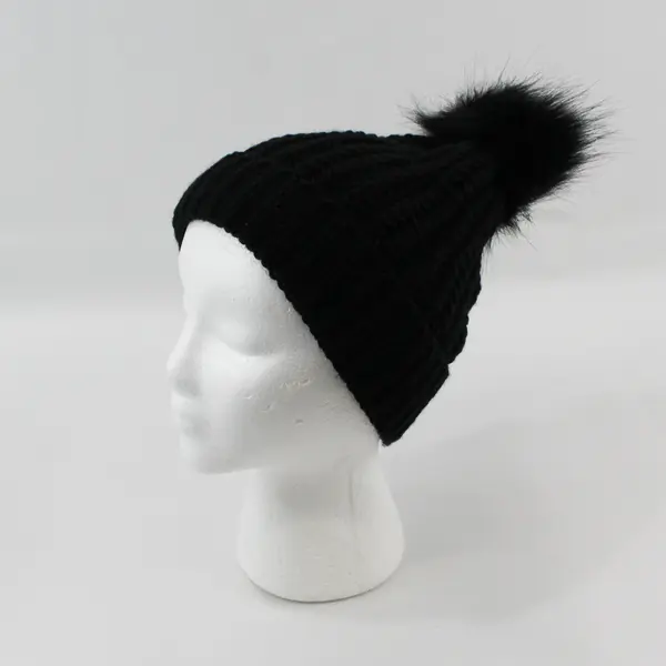 West Loop Black Basic Pom Beanie Knit 