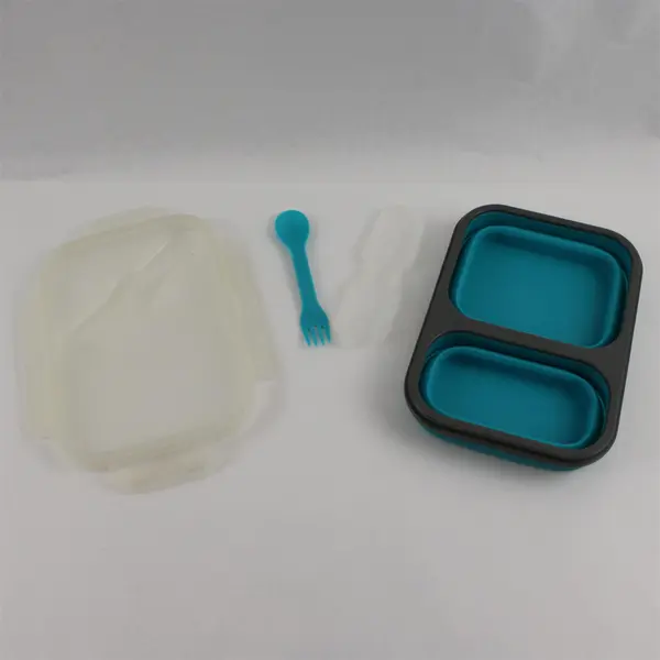 Unbranded Teal Blue Collapsible 2-Compartment Food Storage Container w/ Lid