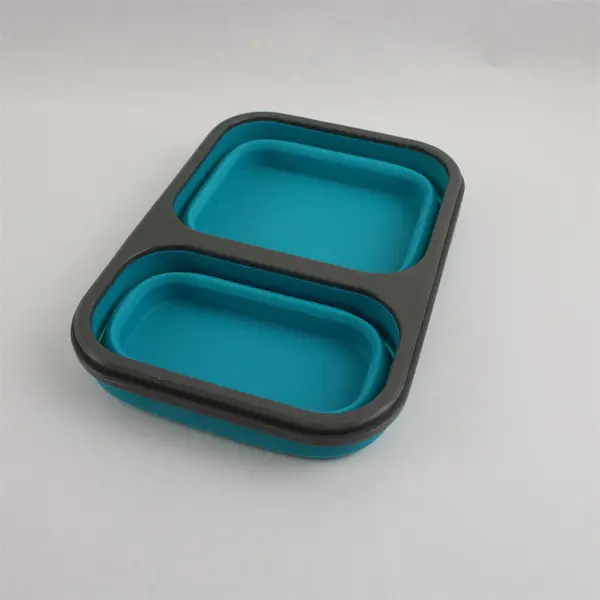 Unbranded Teal Blue Collapsible 2-Compartment Food Storage Container w/ Lid