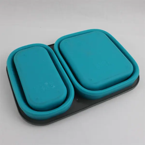Unbranded Teal Blue Collapsible 2-Compartment Food Storage Container w/ Lid