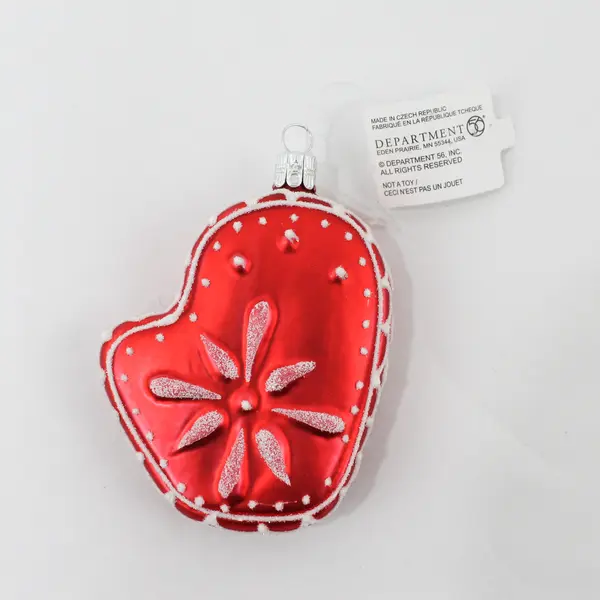 Lot of 2 Dept 56 Red Christmas Mittens With White Snowflakes 