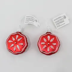 Lot of 2 Dept 56 Small Round Red Christmas  Ornaments 