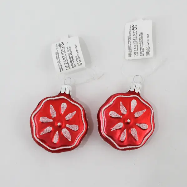 Lot of 2 Dept 56 Small Round Red Christmas  Ornaments 