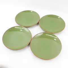 Set of 4 Gibson Green with Brown Rim Ceramic Salad Plates 8.5"