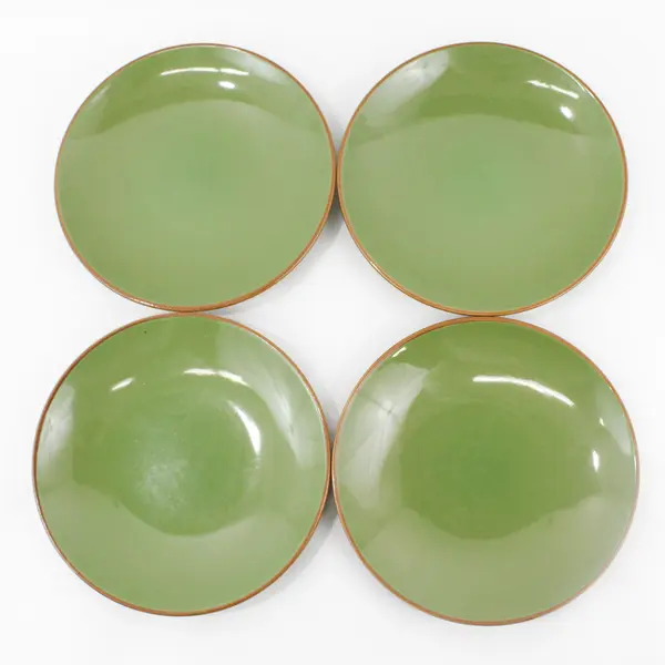 Set of 4 Gibson Green with Brown Rim Ceramic Salad Plates 8.5"