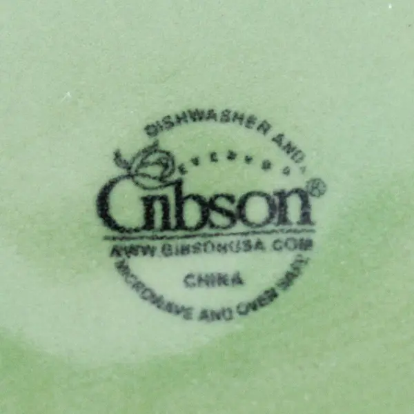 Set of 4 Gibson Green with Brown Rim Ceramic Salad Plates 8.5"