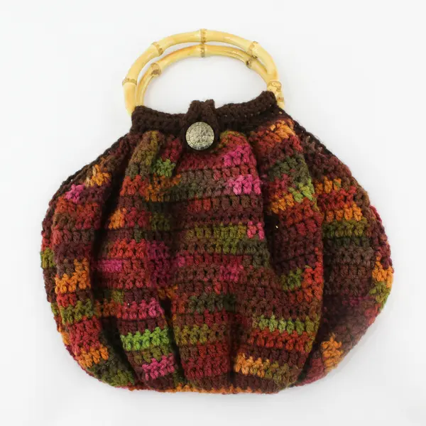 Multicolor Crocheted Boho Bamboo Top Handle Purse