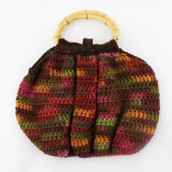 Multicolor Crocheted Boho Bamboo Top Handle Purse