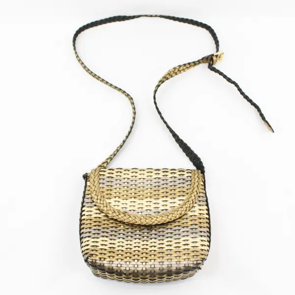 CEM Silver and Gold Braided Faux Leather Crossbody Purse