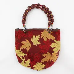 Vintage Autumn Maple Leaf Tapestry Beaded Top Handle Purse