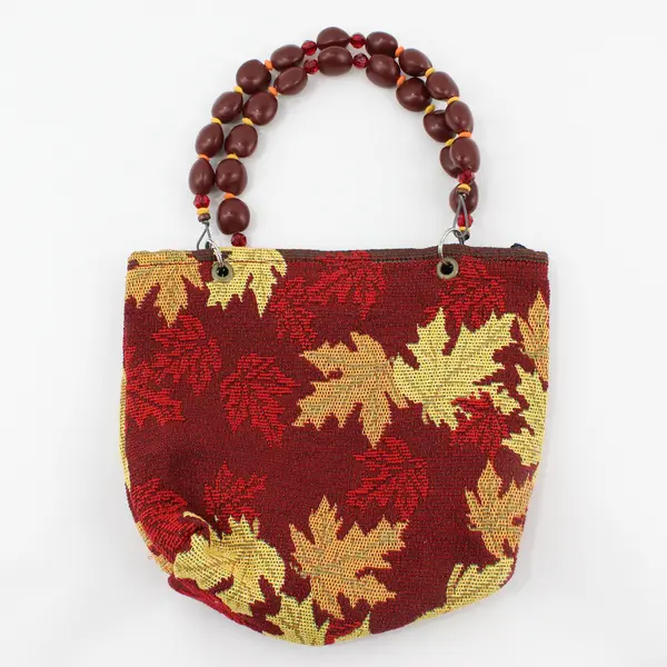 Vintage Autumn Maple Leaf Tapestry Beaded Top Handle Purse