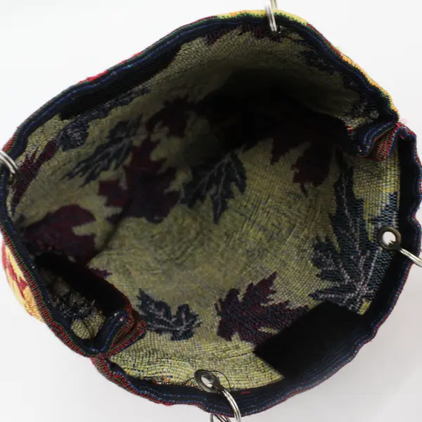 Vintage Autumn Maple Leaf Tapestry Beaded Top Handle Purse