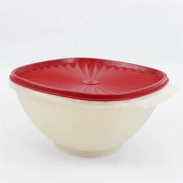 Tupperware 858-5 859-3 Off-White Translucent Bowl Red Lid