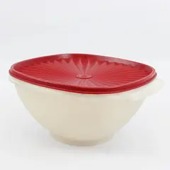 Tupperware 858-5 859-3 Off-White Translucent Bowl Red Lid