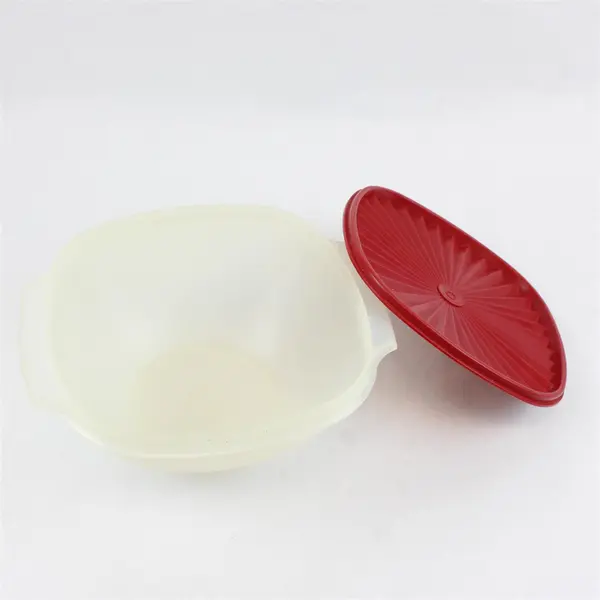 Tupperware 858-5 859-3 Off-White Translucent Bowl Red Lid