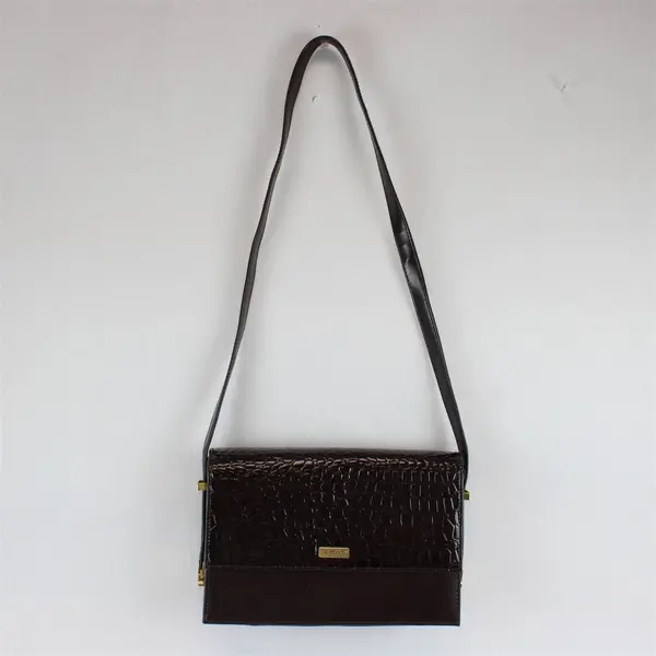 Le Bong Glossy Brown Faux Alligator Crossbody Purse