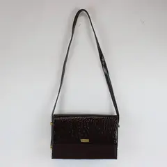 Le Bong Glossy Brown Faux Alligator Crossbody Purse