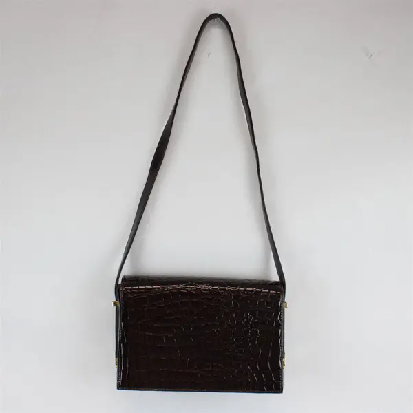 Le Bong Glossy Brown Faux Alligator Crossbody Purse