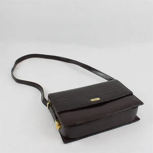 Le Bong Glossy Brown Faux Alligator Crossbody Purse