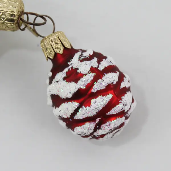 Dept 56 Blown Glass Green & White Santa Boot W/White & Red Pinecone Ornament