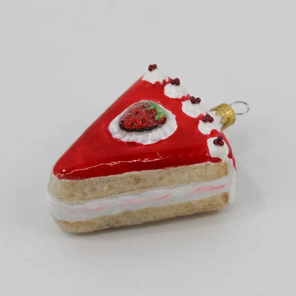 Vintage Kurt Adler Strawberry Cheesecake Slice Ornament Red Gold White Good