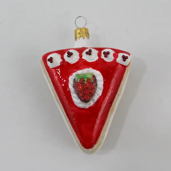Vintage Kurt Adler Strawberry Cheesecake Slice Ornament Red Gold White Good