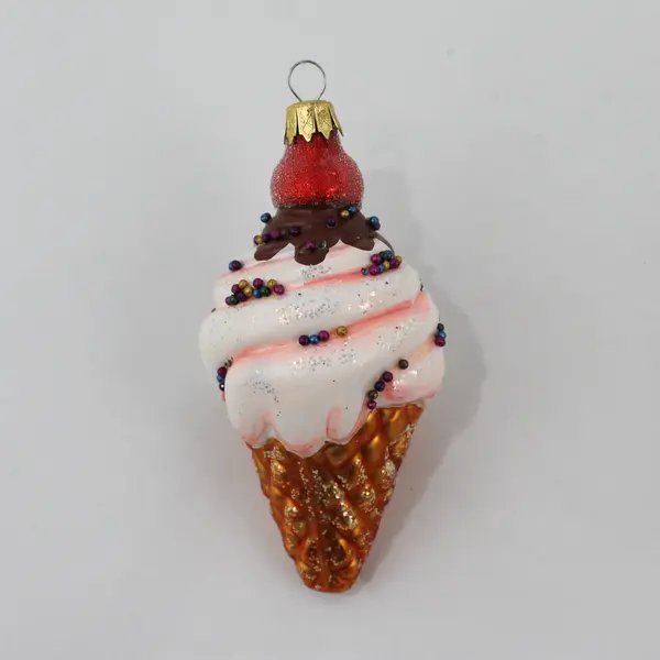 VTG Lot of 2 Blown Glass Ice Cream Cone Ornaments With Sprinkles Cherry on Top 