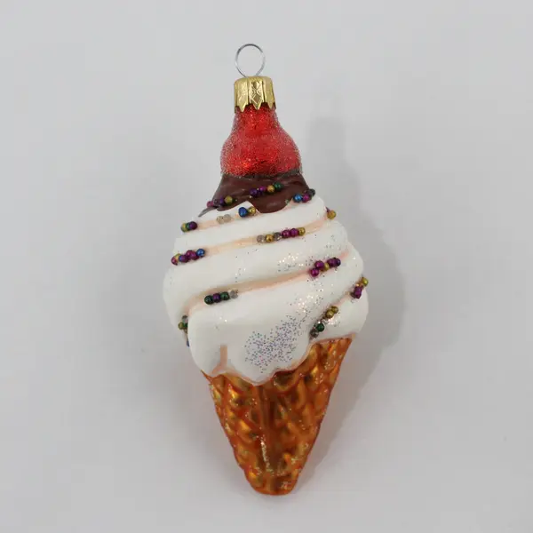 VTG Lot of 2 Blown Glass Ice Cream Cone Ornaments With Sprinkles Cherry on Top 