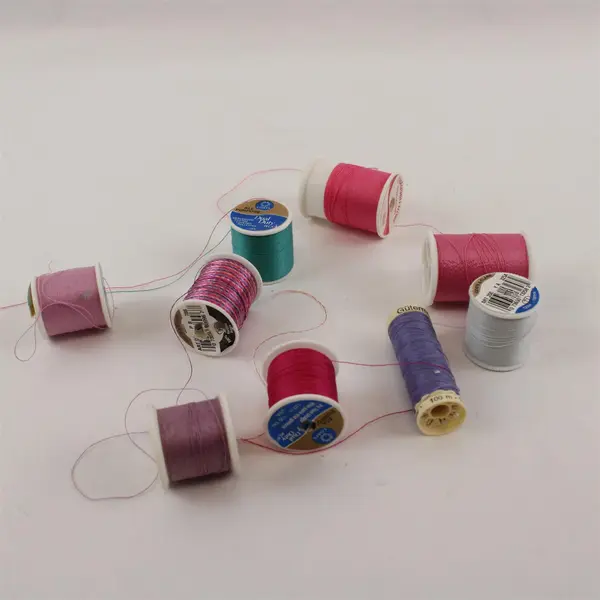 Lot of 9 Sewing Thread Spools Pink Purple Teal Gray Mixed Color Assortment