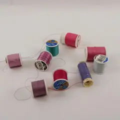 Lot of 9 Sewing Thread Spools Pink Purple Teal Gray Mixed Color Assortment