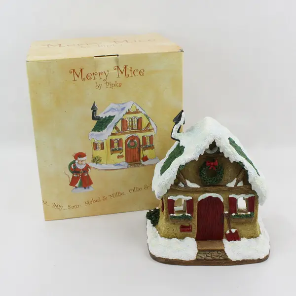 2002 PIPKA Merry Mice "Mouse House" Christmas Decoration Figurine W/Box 40015