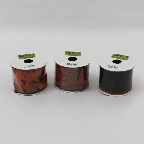 Lot of 3 Vintage Enesco Sheer Ribbon Spools 3"W Halloween Theme 1999, #985848 