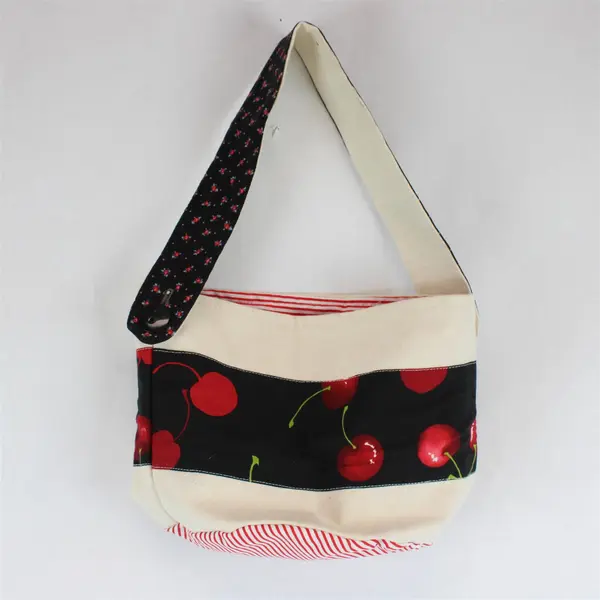 Small Canvas Tote Bag – Cherry Print - Fully Lined with Drawstring Closure
