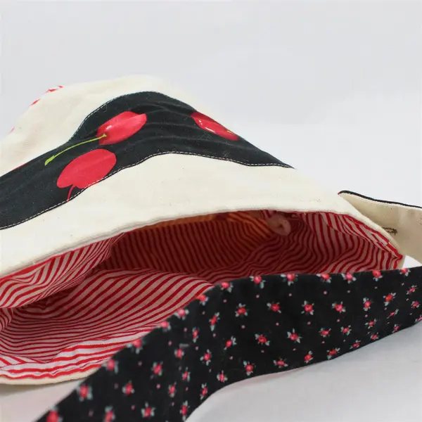 Small Canvas Tote Bag – Cherry Print - Fully Lined with Drawstring Closure