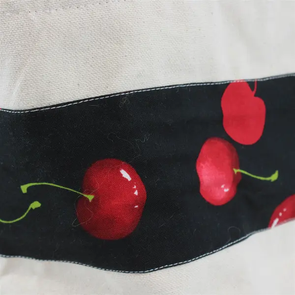 Small Canvas Tote Bag – Cherry Print - Fully Lined with Drawstring Closure