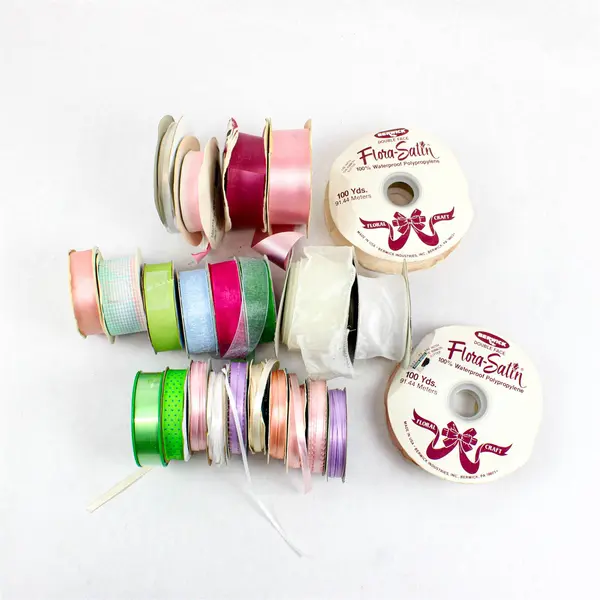 Lot of 24 Mixed Brand Pastel & Bright Ribbon Rolls Used