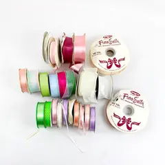 Lot of 24 Mixed Brand Pastel & Bright Ribbon Rolls Used