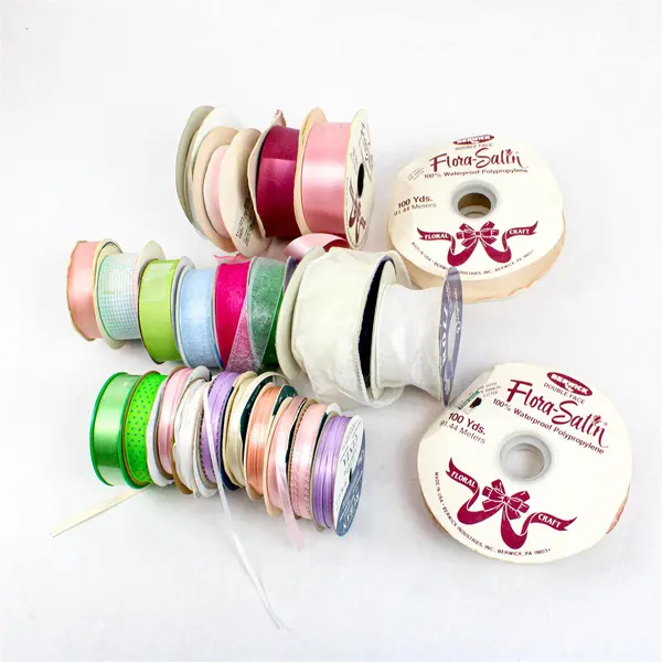 Lot of 24 Mixed Brand Pastel & Bright Ribbon Rolls Used