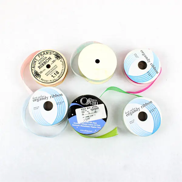 Lot of 24 Mixed Brand Pastel & Bright Ribbon Rolls Used