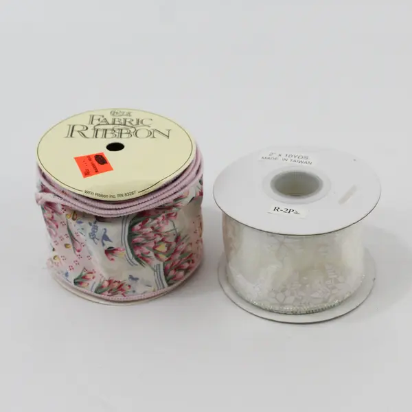 Lot of 2 Ribbon Spools WFR Pink Floral & Snowflake 2in x 10yd