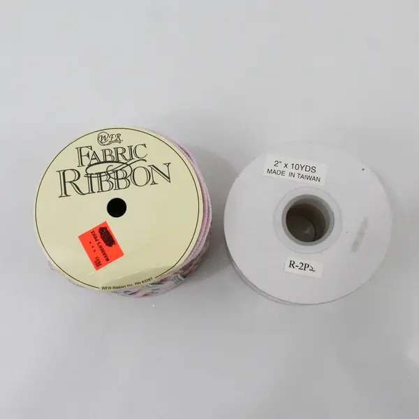 Lot of 2 Ribbon Spools WFR Pink Floral & Snowflake 2in x 10yd