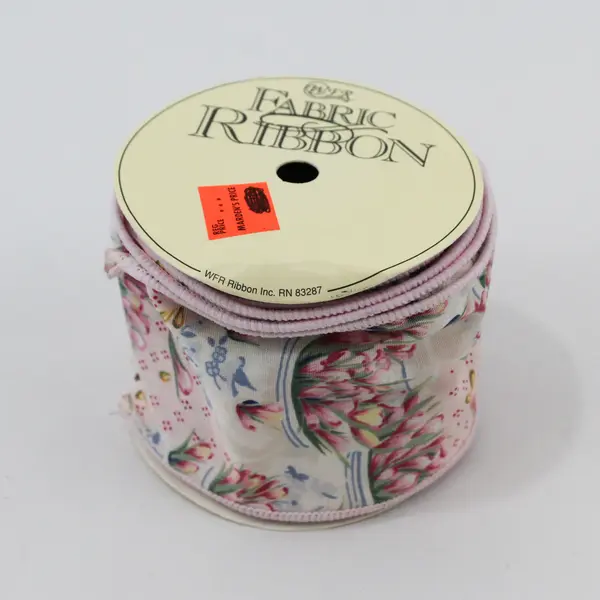 Lot of 2 Ribbon Spools WFR Pink Floral & Snowflake 2in x 10yd