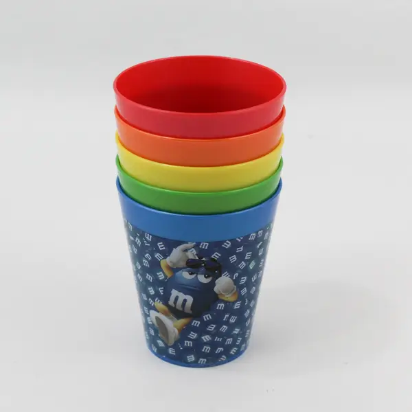 Lot of 5 Plastic M&Ms Kid's Cups, 280 mls., assorted Colors 