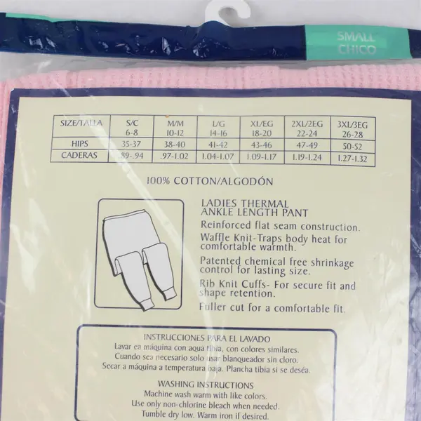 NWT Vtg Kmart Basic Editions Wmns S Pink 100% Cotton Ankle Length Thermal Pant