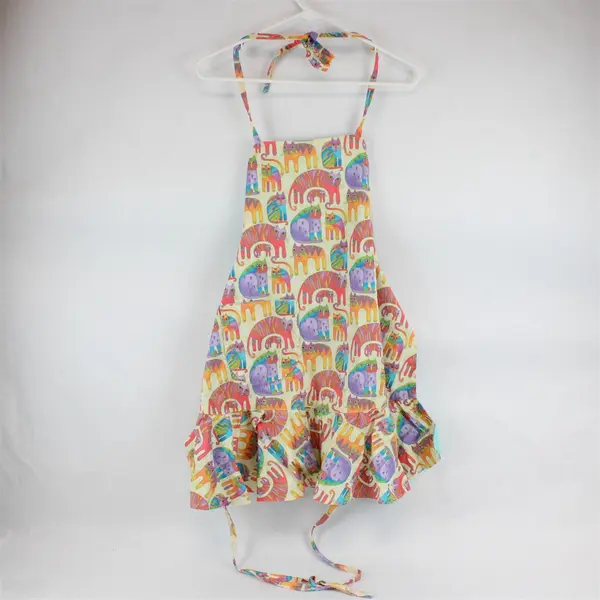Handmade Multicolor Cat Fabric Bib Apron - Double Sided & Adjustable