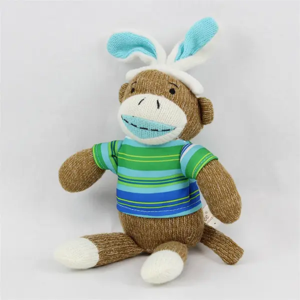 Dan Dee Easter Bunny Sock Monkey Plush Blue Striped Shirt 12" Stuffed Toy