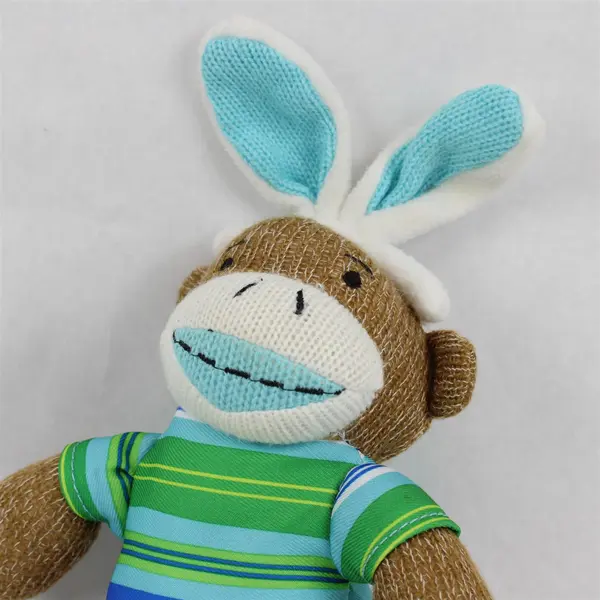 Dan Dee Easter Bunny Sock Monkey Plush Blue Striped Shirt 12" Stuffed Toy